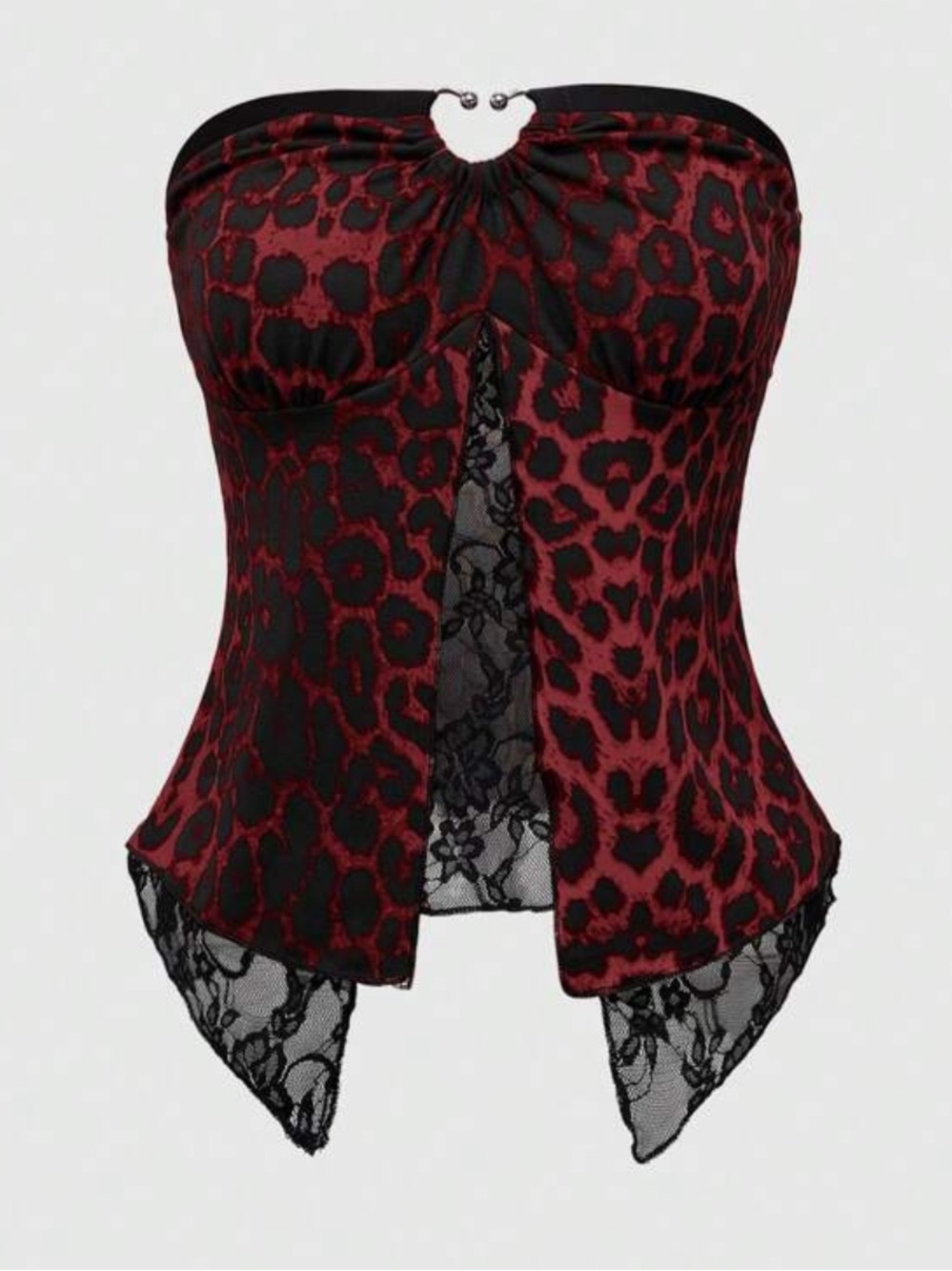 Red & Black Leopard Lace Strapless Bustier